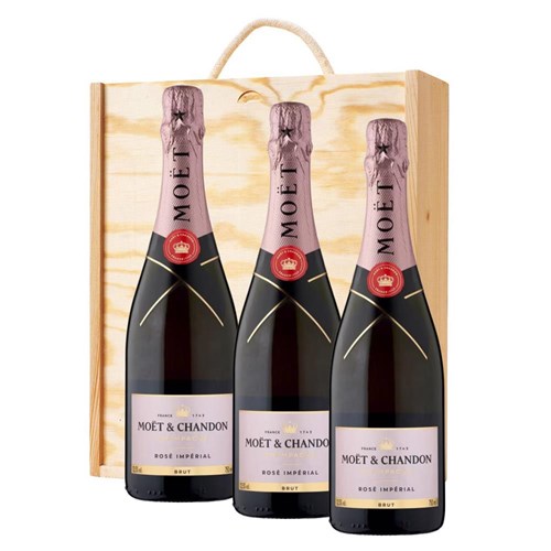 Moet & Chandon Rose Champagne 75cl Treble Pine Wooden Gift Boxed (3 x 75cl)